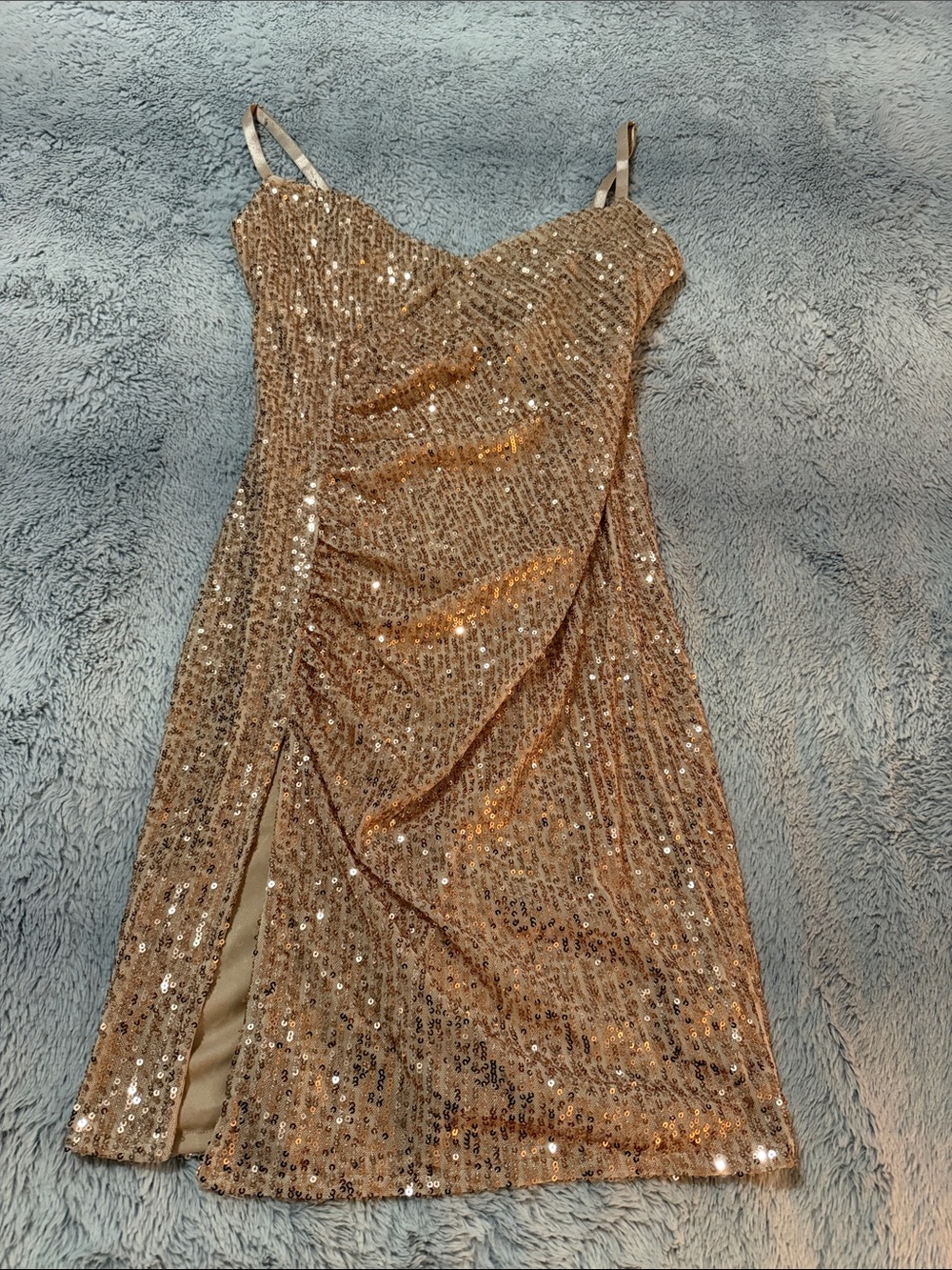Windsor Gold Sequin Mini Dress with Side Slit